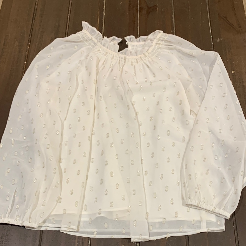 Talbots Ivory Blouse with Textured Dots